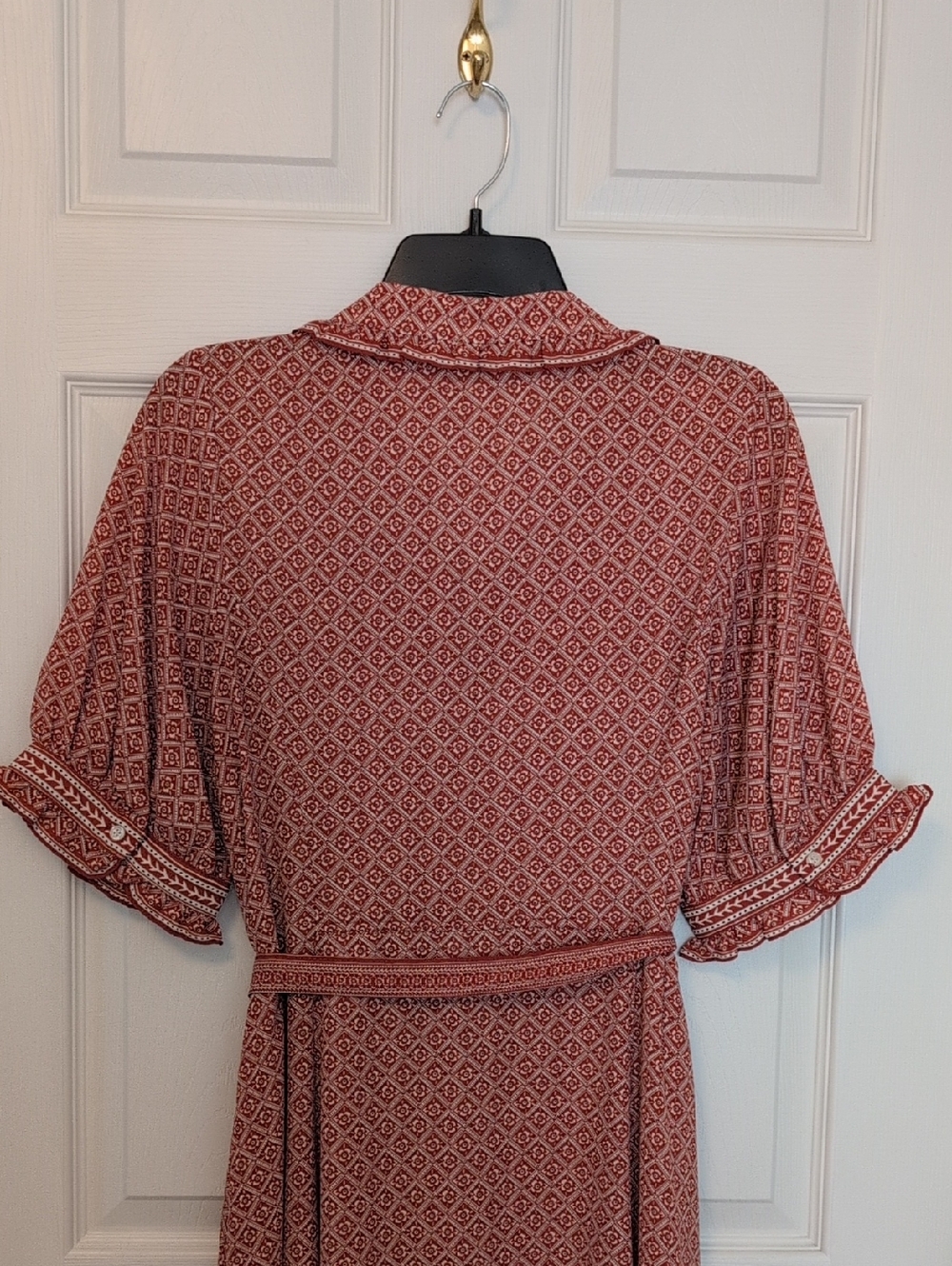 Max Studio Rust-Red Geometric Button-Front Midi Dress - Picture 7 of 9